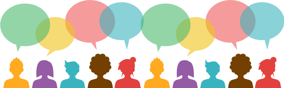 decorative image of multicolored people with speech bubbles